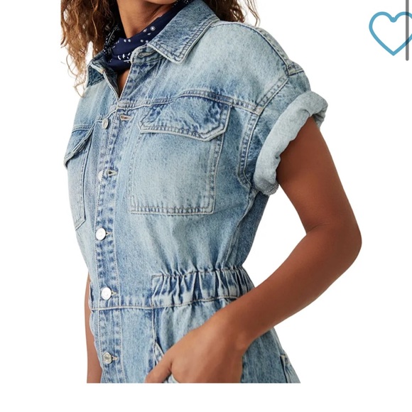 NWT Free People Women's Marci Cuffed Denim Shortalls Size XS - Picture 2 of 8